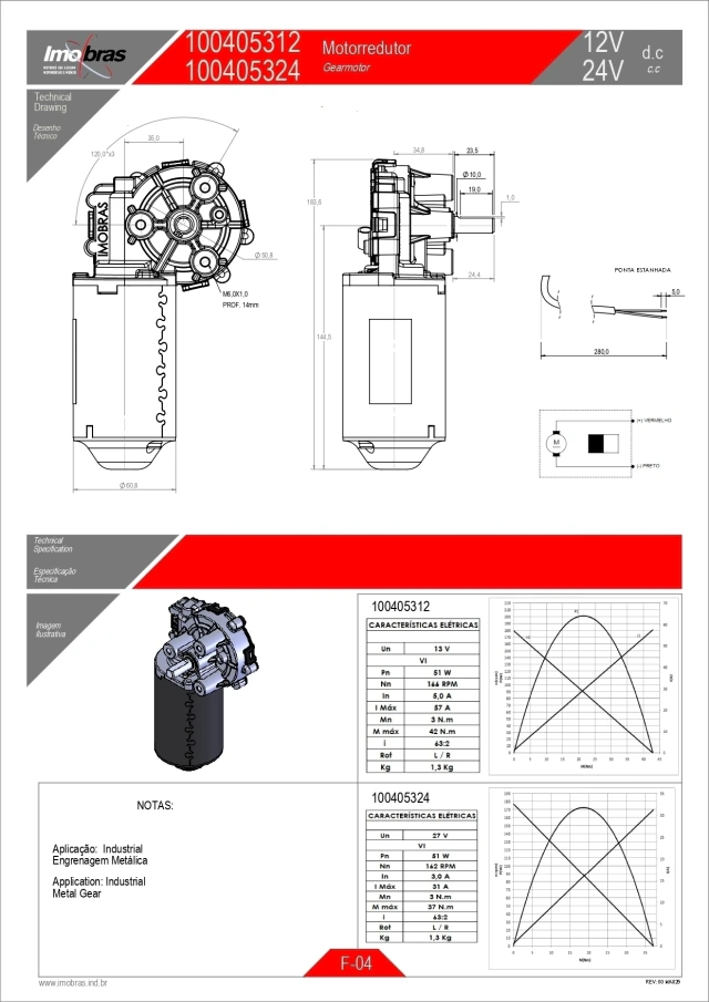 MOTOREDUTOR IMOBRAS 12VCC 160RPM ECH METAL 100405312 — imagem 4