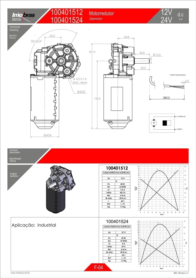 MOTOREDUTOR IMOBRAS 24V 72RPM E.LISO 100401524 — imagem 2