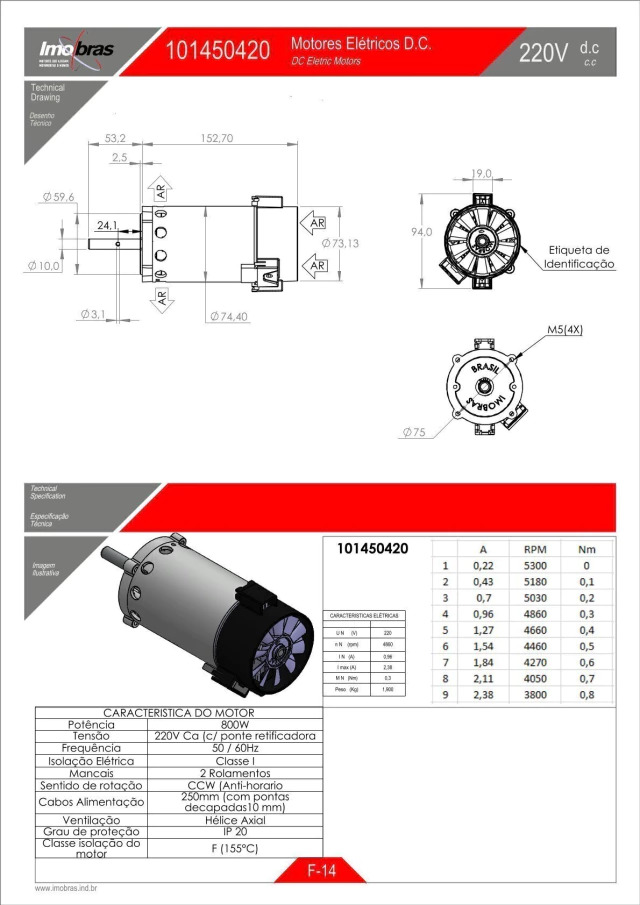 MOTOR 220VCA/4860RPM 800W IMOBRAS (101450420) — imagem 2