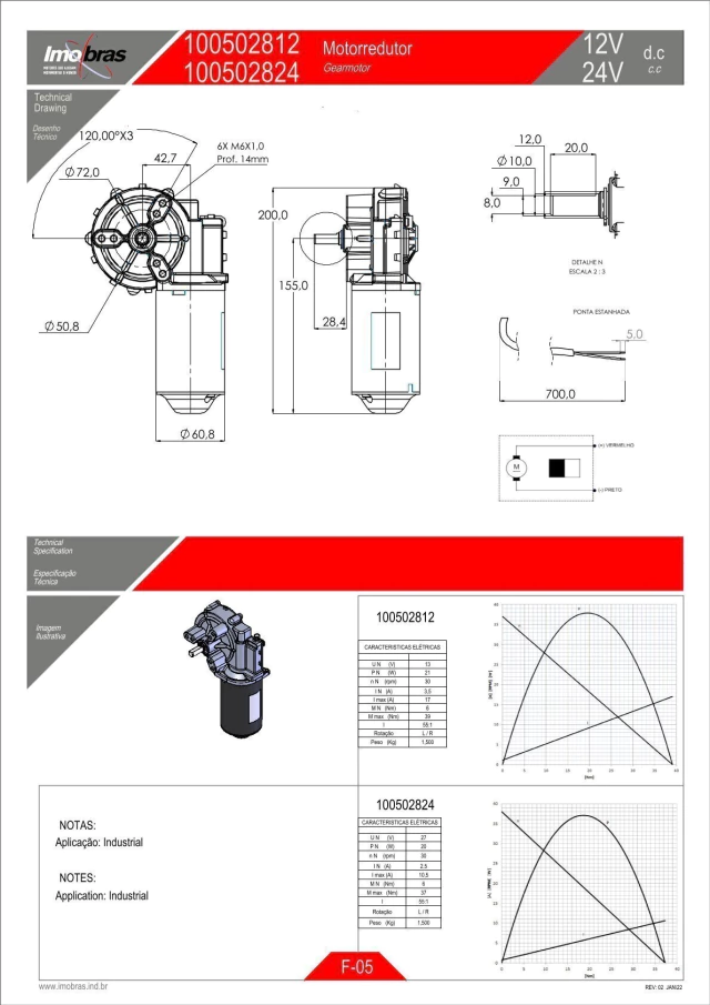 MOTOREDUTOR IMOBRAS 24VCC 30RPM EIXO CHANFRADO REBAIXADO 100502824 — imagem 2