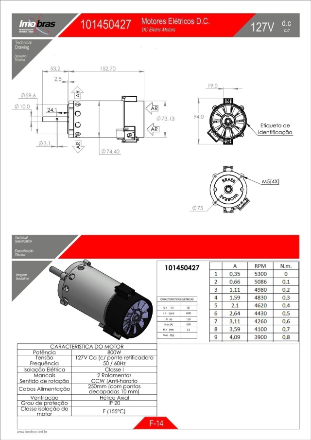 MOTOR 127VCA/4830RPM 800W IMOBRAS (101450427) — imagem 2