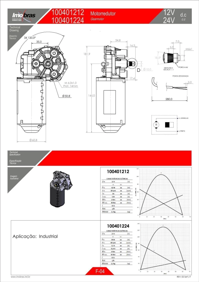 MOTOREDUTOR IMOBRAS 24V 68RPM E. ROSCA 100401224 — imagem 2