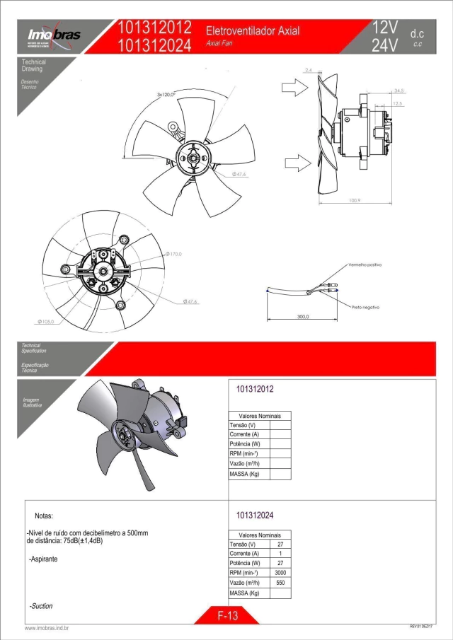 ELETROVENTILADOR AXIAL IMOBRAS 12VCC ASPIRANTE 101312012 — imagem 2