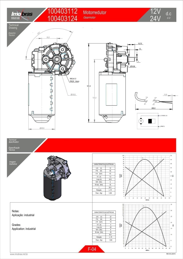 MOTOREDUTOR IMOBRAS 24V 72RPM E.CH CURTO 100403124 — imagem 2
