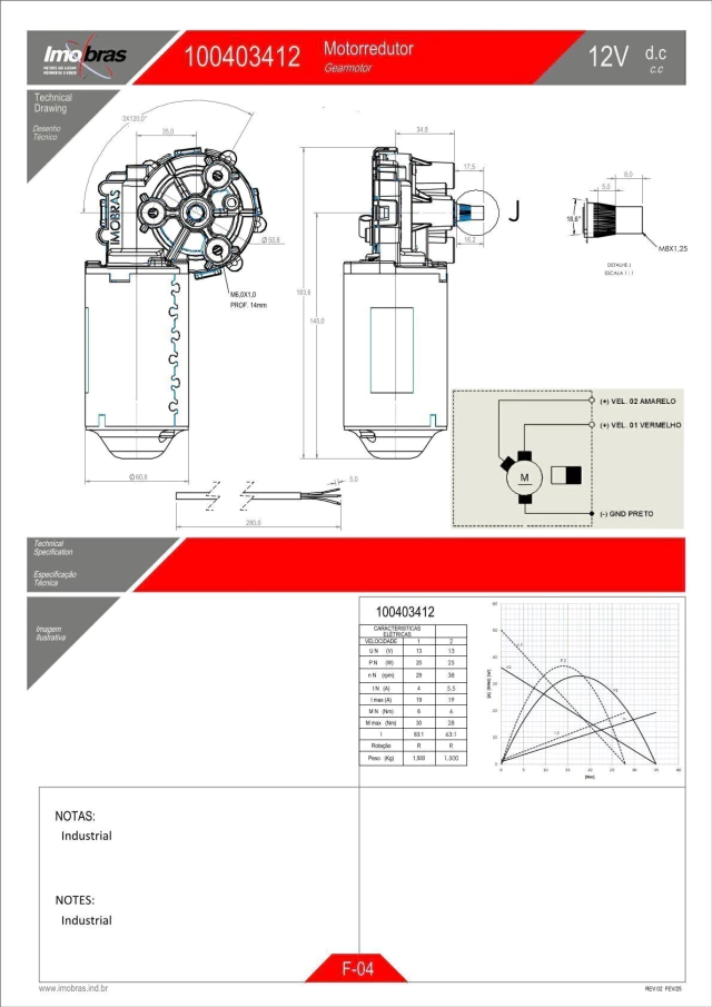 MOTOREDUTOR IMOBRAS 12VCC 29RPM E. ROSCA 100403412 — imagem 2