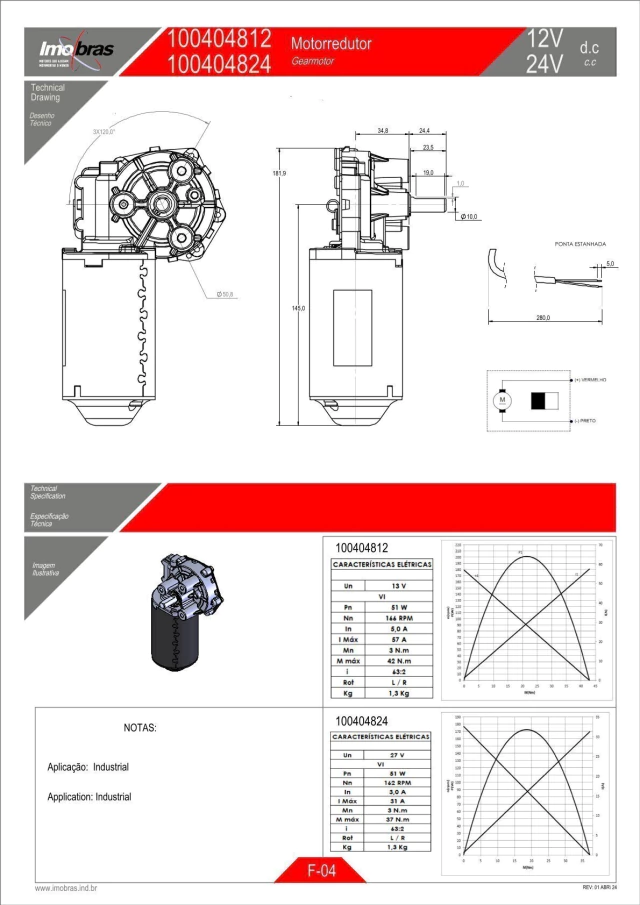 MOTOREDUTOR IMOBRAS 12V 166RPM E.CH 100404812 — imagem 2