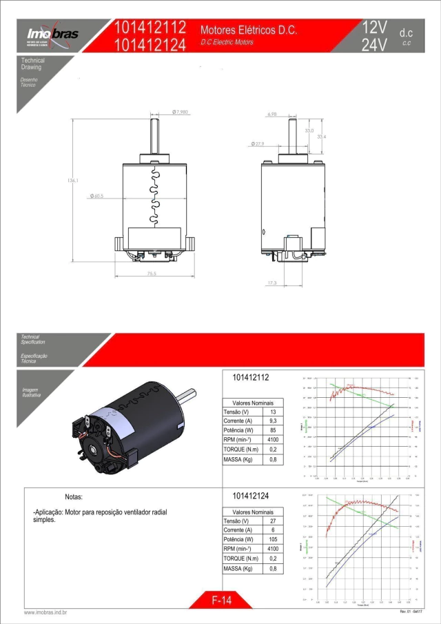 MOTOR IMOBRAS 12VCC 4100RPM 101412112 — imagem 2