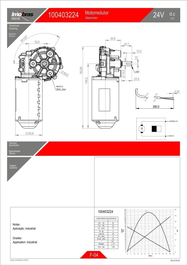 MOTOREDUTOR IMOBRAS 24VCC 72RPM E. CHAVETA IMOBRAS 100403224 — imagem 2
