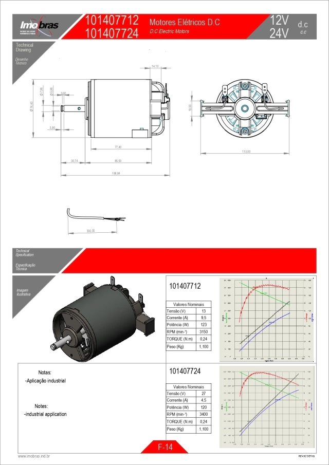 MOTOR IMOBRAS 12VCC 3150RPM 101407712 — imagem 2