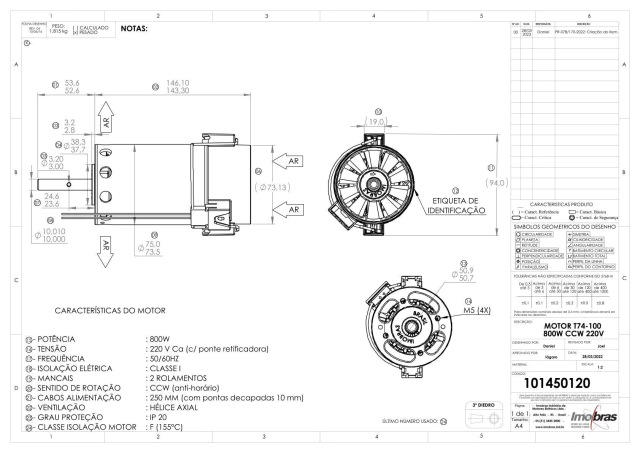 MOTOR AMETEK 220VCA/800W (PM7054228/101450120) — imagem 4