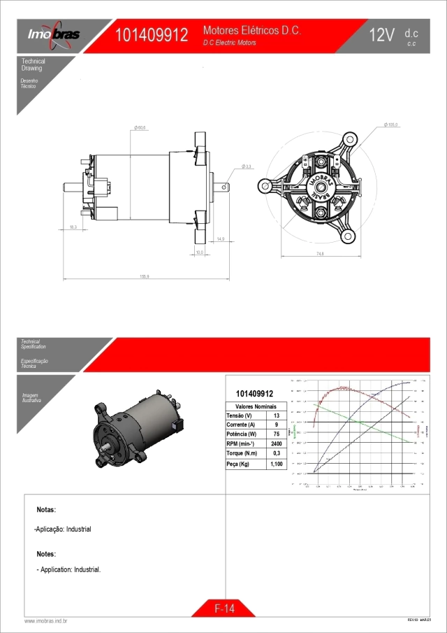 MOTOR IMOBRAS 12VCC 2400RPM T60-98 101409912 — imagem 2