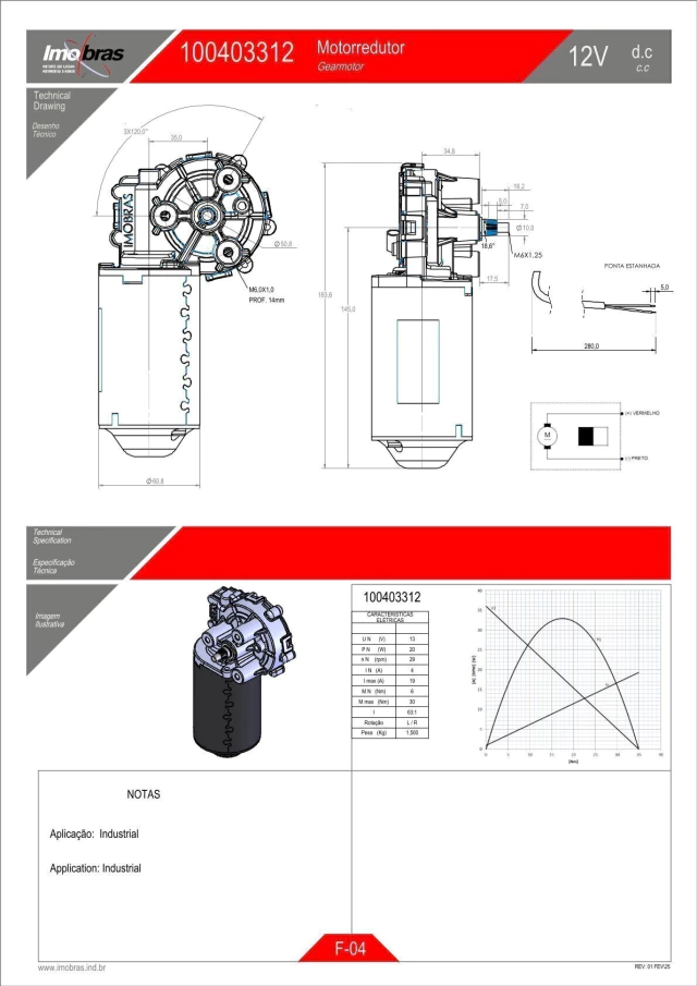 MOTOREDUTOR IMOBRAS 12V 29RPM C/ROSCA 100403312 — imagem 2