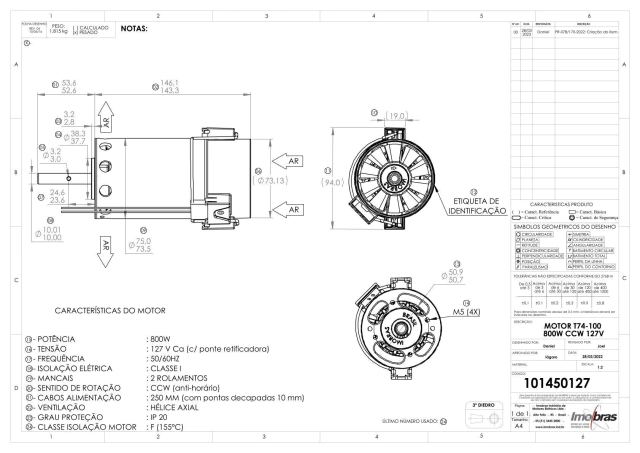 MOTOR AMETEK 127VCA/800W (PM7054226/101450127) — imagem 2