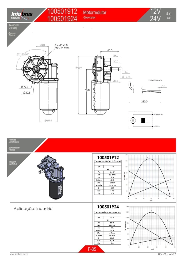MOTOREDUTOR IMOBRAS 12V 82RPM E.CH 100501912 — imagem 2