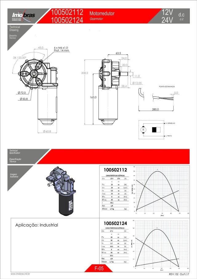 MOTOREDUTOR IMOBRAS 24VCC 30RPM ECH 100502124 — imagem 2