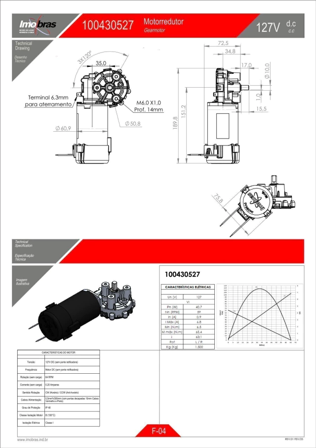 MOTOREDUTOR IMOBRAS 127VCC E.CURTO S/PONTE 100430527 — imagem 2