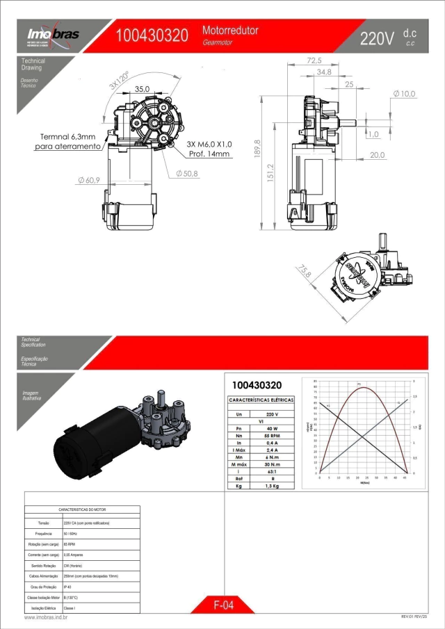 MOTOREDUTOR IMOBRAS 220VCC C/PONTE 100430320 — imagem 3
