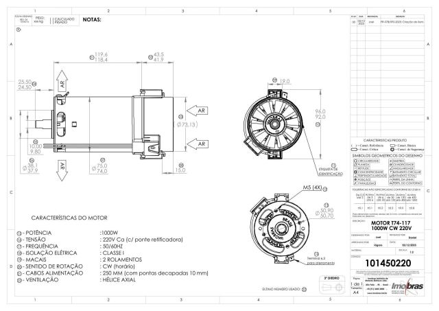 MOTOR AMETEK/IMOBRAS 220VCA/1000W (PM7054240/101450220) — imagem 2