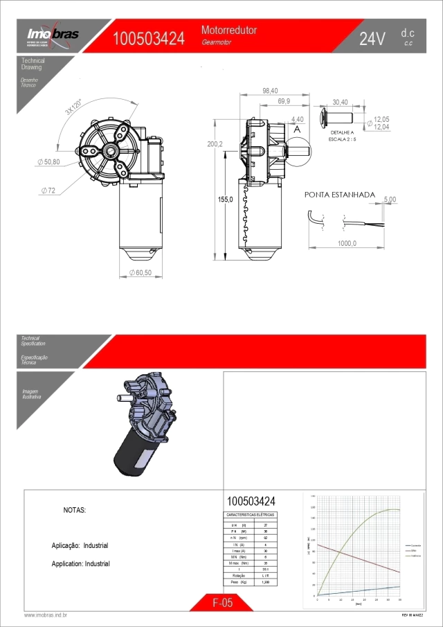 MOTOREDUTOR IMOBRAS 24V C/CHANFRO 100503424 — imagem 2