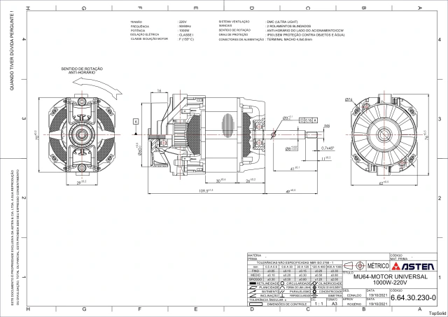 MOTOR DE APARADOR DE GRAMA ASTEN 220VCA  1000W -TRAPP (664302300) — imagem 2