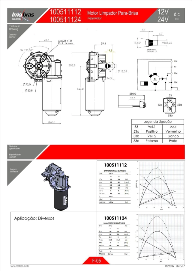MOTOREDUTOR IMOBRAS 24V 30-51RPM E.RECARTILHADO P/PARABRISA C/4V 100511124 — imagem 2