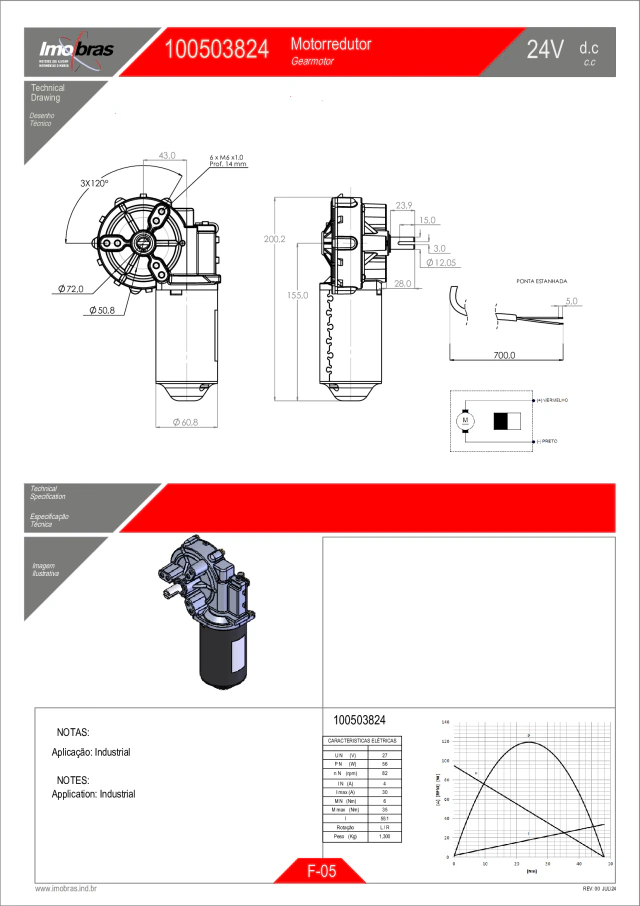 MOTOREDUTOR IMOBRAS 24V 82RPM C/CHAVETA 100503824 — imagem 2