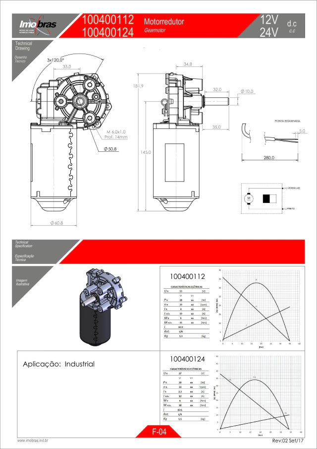MOTOREDUTOR IMOBRAS 24V 33RPM E.LISO 100400124 — imagem 2