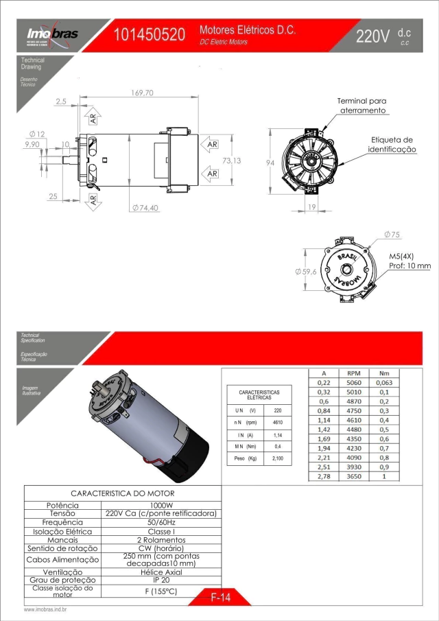 MOTOR EM 220VCA CW DE 1000W E.CURTO C/FLANGE IMOBRAS (101450520) — imagem 2