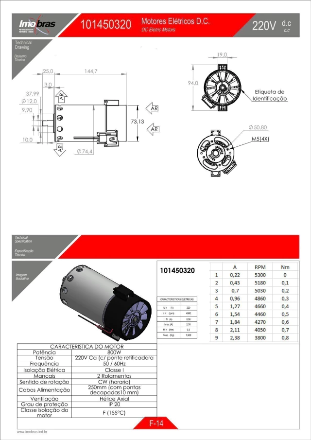 MOTOR AMETEK 220VCA/4860RPM 800W (PM7054210/101450320) — imagem 2