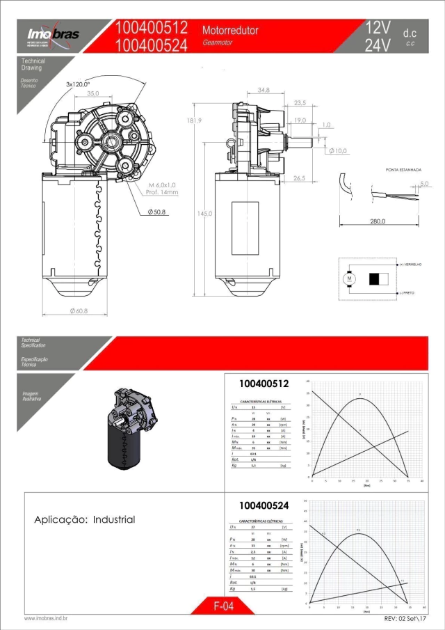 MOTOREDUTOR IMOBRAS 24V 33RPM E.CH 100400524 — imagem 3