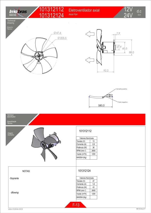 ELETROVENTILADOR AXIAL IMOBRAS 12VCC SOPRANTE 101312112 — imagem 2